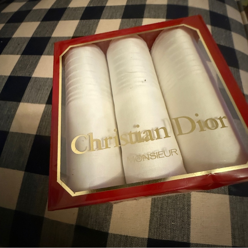 Dior Monsieur White Handkerchief Set of 3. All cotton. Hand rolled. - Picture 2 of 3